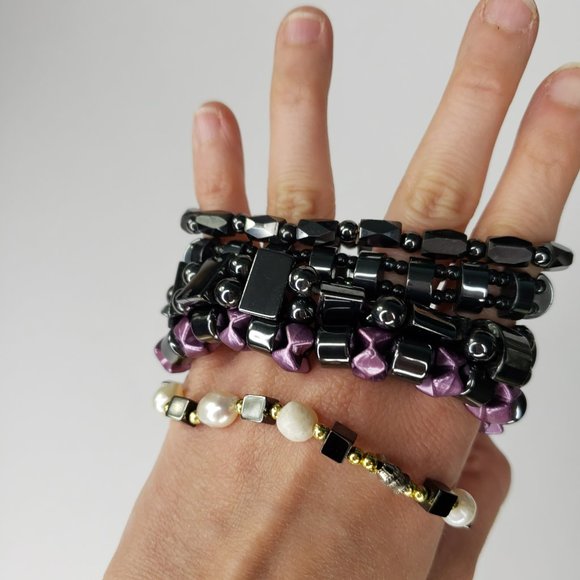 Magnetic Hematite Bracelets: Set of 5 - Picture 1 of 9